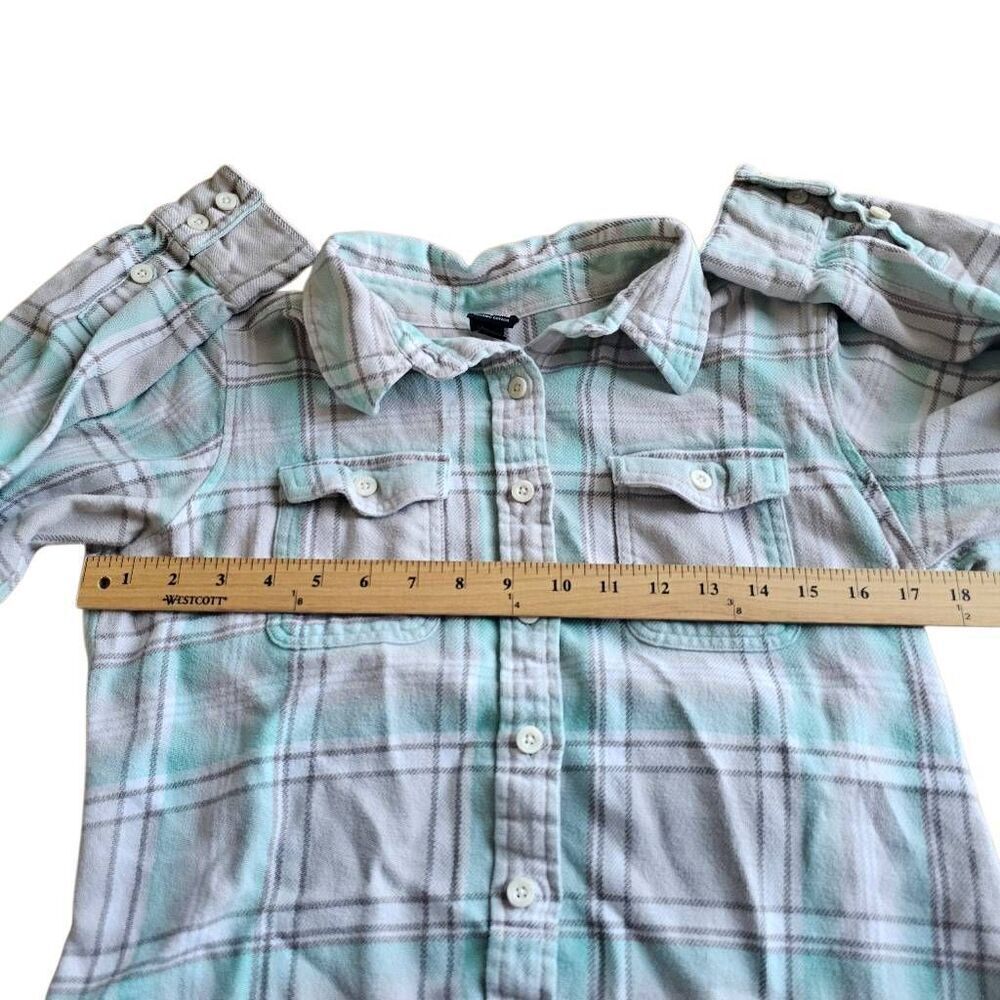 Patagonia womens Sz 6 light teal graying sleeve organic cotton flannel shirt - Picture 4 of 7